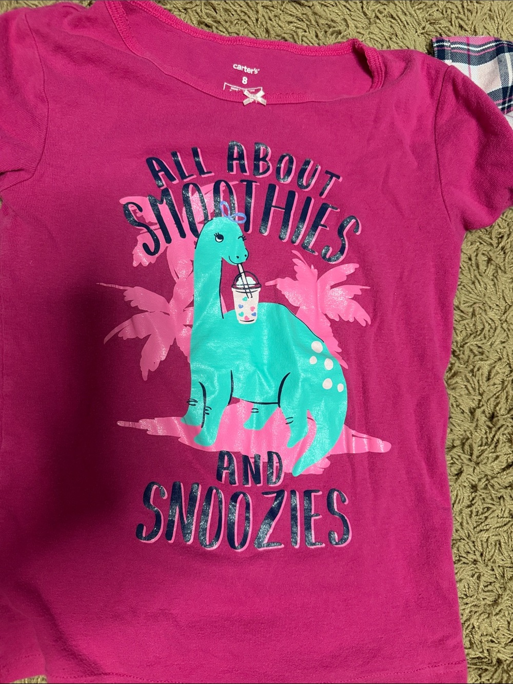 Carter's Hot Pink Tee with Turquoise Dino Smoothie Graphic